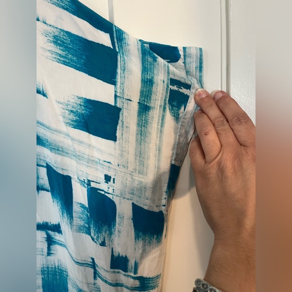 Natori Pajama Pant V-neck Top Blue Turquoise Abstract Lounge Wear Size L - Picture 5 of 12